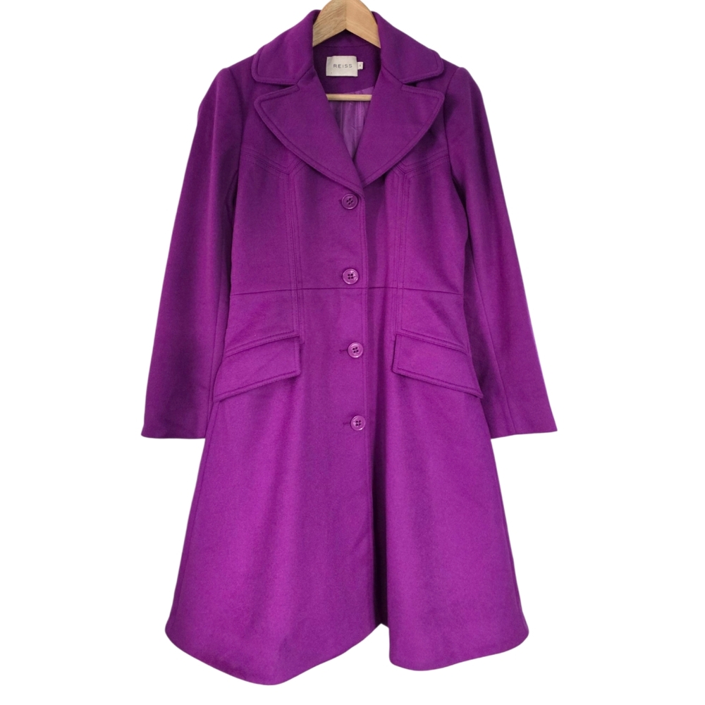 Reiss Purple Wool Cashmere Fit Flare Kat Trench Coat‎